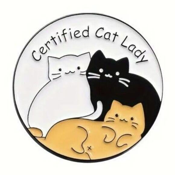 "Certified Cat Lady" with three kitten cats enamel pin NEW - Picture 1 of 2